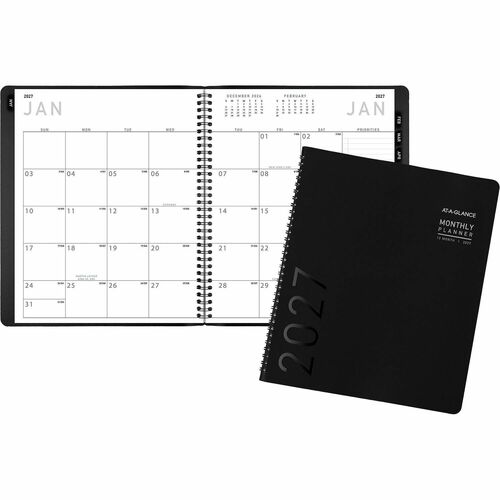Desk Monthly Appointment Book, Textured, 2 Pages Per Month, 9" x 11", Black
