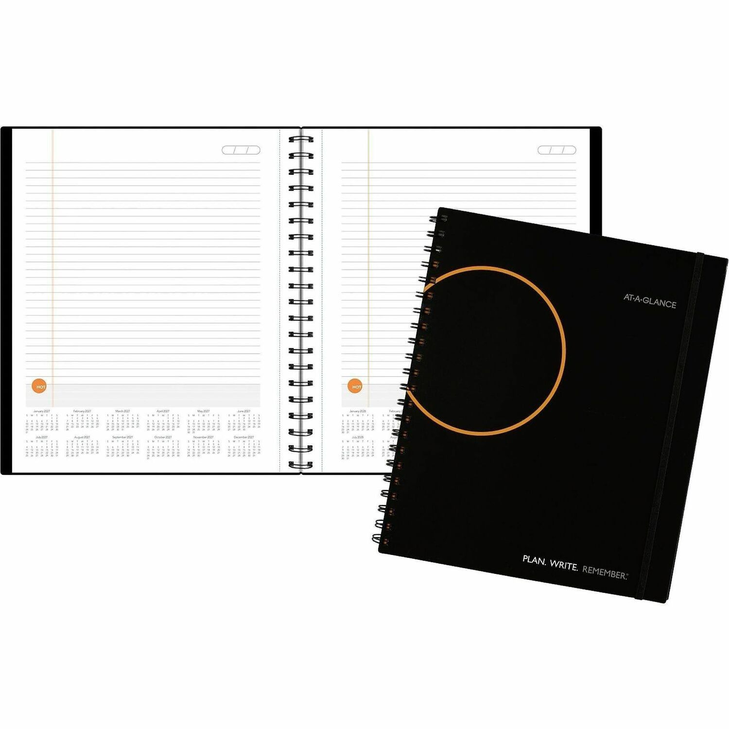 Planning Notebook Lined With Calendar, 12 Month Jan-Dec, 9-1/4"x11", Black