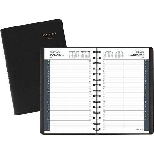Appt Book, Daily, 12 Mths Jan-Dec, 1 Ppd, 5" x 8", Black
