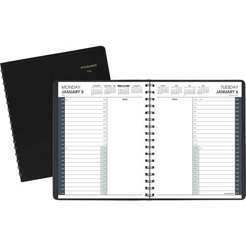 Daily Appt Book, 12 Mths Jan-Dec, 6-7/8" x 8-3/4", Black