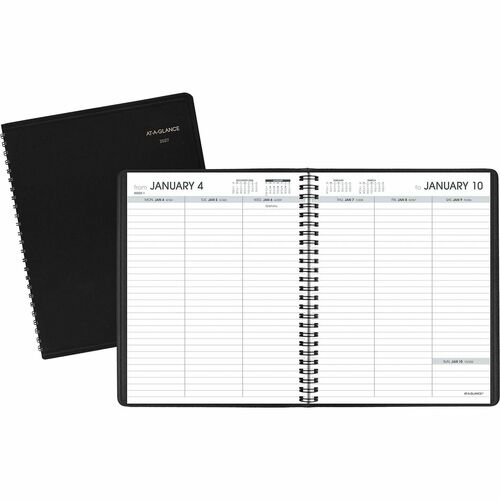 Weekly Open Planner, 12 Months Jan-Dec, 6-3/4"x8-3/4", Black