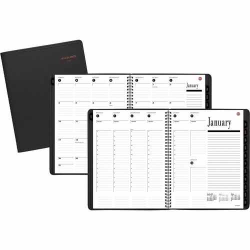 Weekly/Monthly Apptmt Book, Tabbed 2 Pages Per Month, Jan-Dec, 8-1/2" x 11", Black
