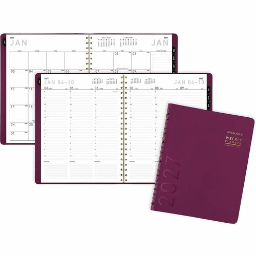 Planner, Weekly/Monthly, 12 Months, Jan-Dec, 8-1/4" x 11", Crushed Cherry