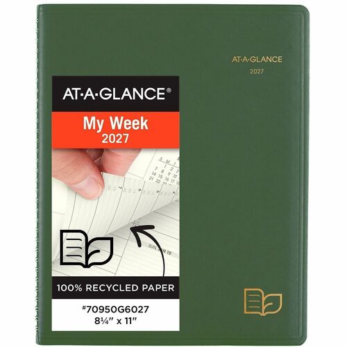 Weekly/Monthly Appointment Book, 12-Month Jan-Dec, 8-1/4"x10-7/8", Green