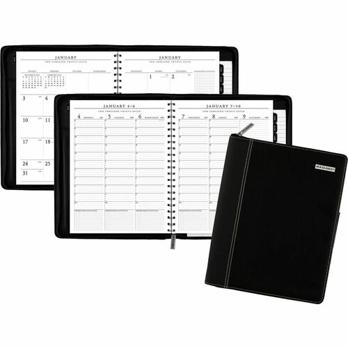Exec Weekly/Monthly Zip Planner, 12 Month Jan-Dec, 8-1/4"x10-7/8", Black