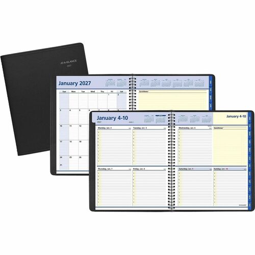 Weekly/Monthly Planner, 12 Months Jan-Dec, 8" x 9-7/8", Black