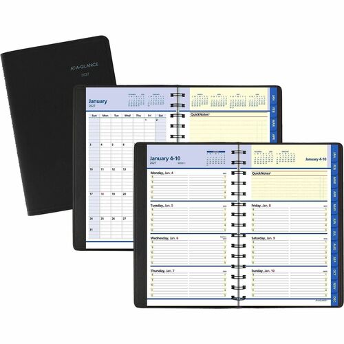 Weekly/Monthly Planner, 12 Mths Jan-Dec, 4-7/8" x 8", Black