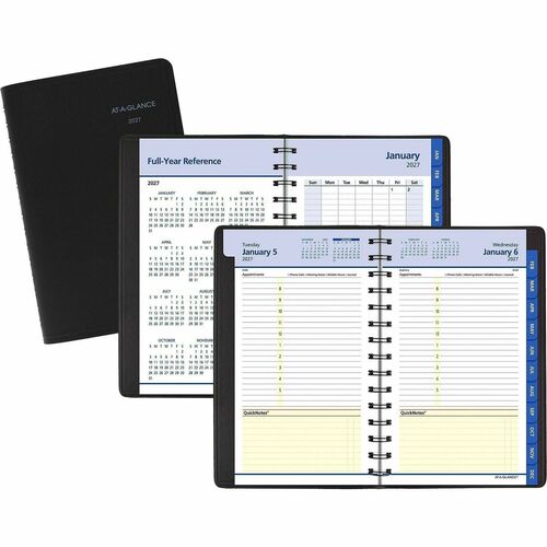 Daily/Monthly Planner, 12 Months Jan-Dec, 4-7/8" x 8", Black