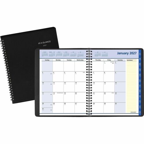 Monthly Planner, 12 Months Jan-Dec, 6-7/8"x8-3/4", Black
