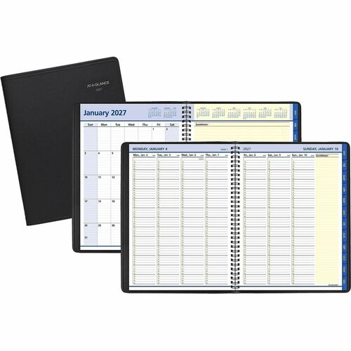 Weekly/Monthly Planner, 12 Months Jan-Dec, 10-7/8"x8-1/4", Black