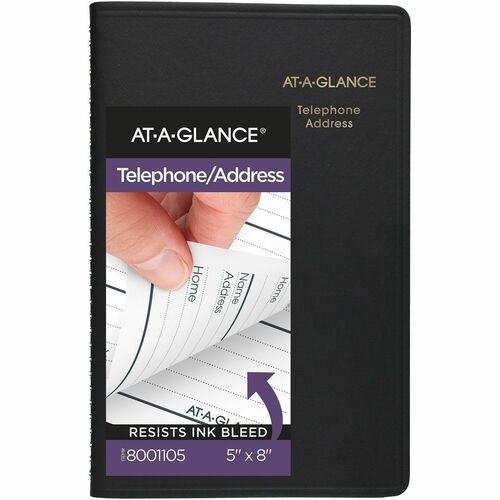 Telephone/Address Book, Wirebound, A-Z Tabs, 4-7/8"x8", Black
