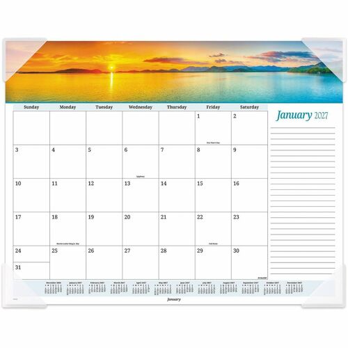 Desk Calendar Pad, Block, 12 Month Jan-Dec, 22" x 17", Seascape