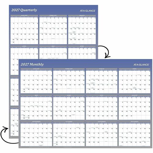 Erasable Wall Calendar, With Marker, Jan-Dec, 2-Side, 48" x 32", Beige/White