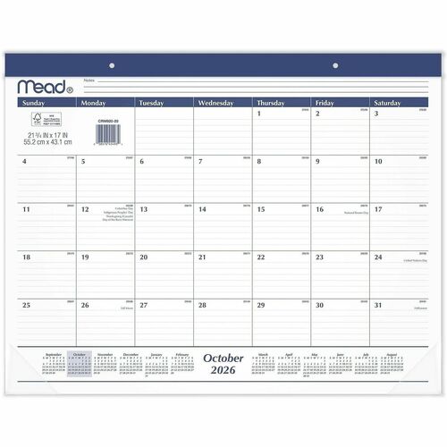 Desk Pad, Monthly, 15 Months, Oct-Dec, 21-3/4"x17", Black