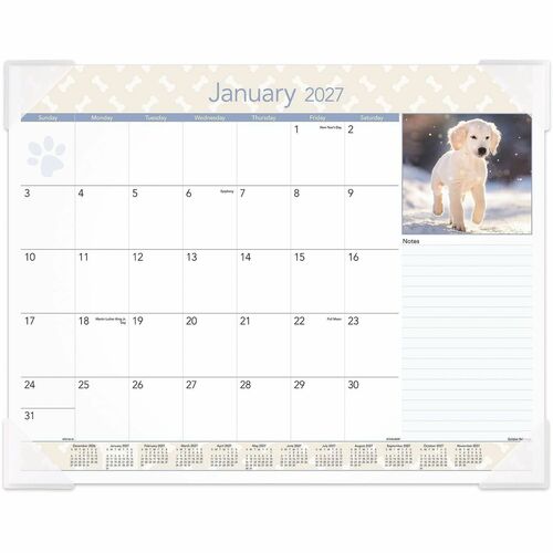 Monthly Desk Pad/Calendar, 12 Month Jan-Dec, 22" x 17", Puppies