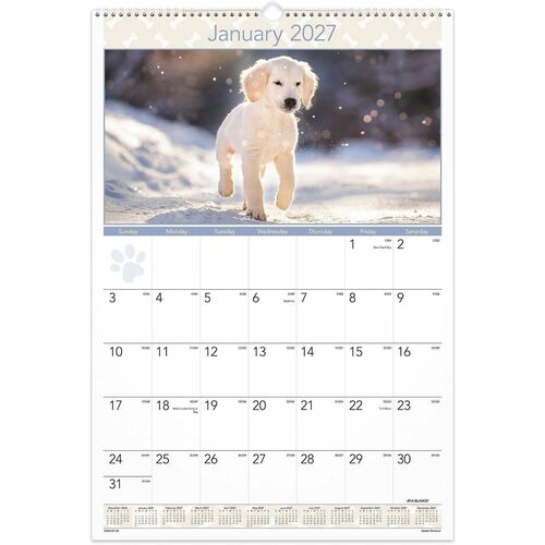 Monthly Wall Calendar, 12 Month Jan-Dec, 15-1/2"x22-3/4", Puppies