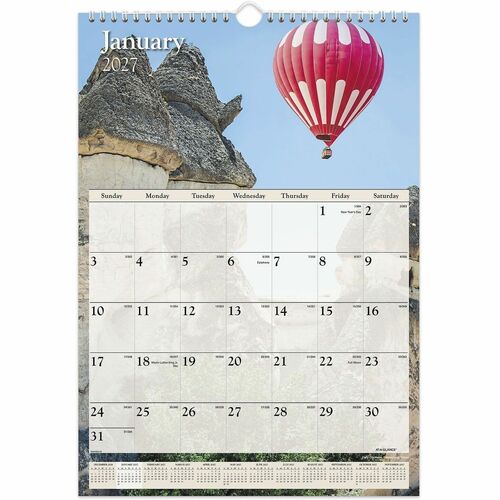 Monthly Wall Calendar, Jan-Dec, Scenic Photos, 12" x 17"