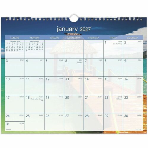 Wall Calendar, 12 Months, 15" x 12", Tropical Escape/Blue