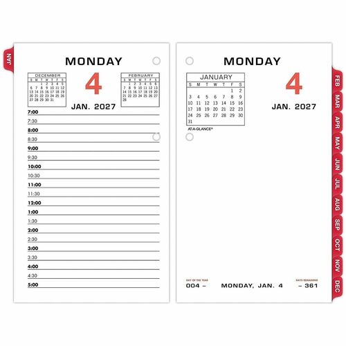 Calendar Refill, F/17 Base, Monthly Tabs, 3-1/2" x 6", Black/Red Inks
