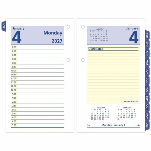 Daily Calendar Refill, Quicknotes, 2 PPD, 3-1/2" x 6", Yellow/Beige Ink