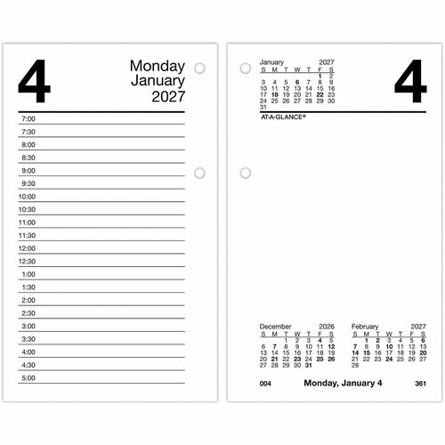 Desk Calendar Refill, F/17-Style Bases, Jan-Dec, 3-1/2"x6", White