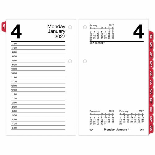 Desk Calendar Refill, F/ 17-Base, Red Monthly Tabs, 3-1/2" x 6"