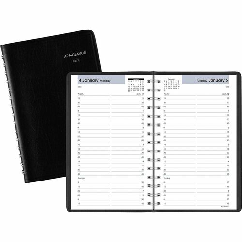 Daily Appointment Book, 12 Mth Jan-Dec, 4-7/8" x 8", Black