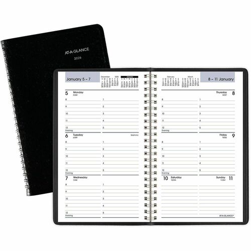 Weekly Appt Book, 12 Months Jan-Dec, 4-7/8" x 8", Black