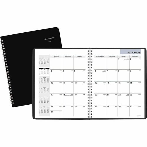 Monthly Planner, 12 Months Jan-Dec, 6-7/8"x8-3/4", Black