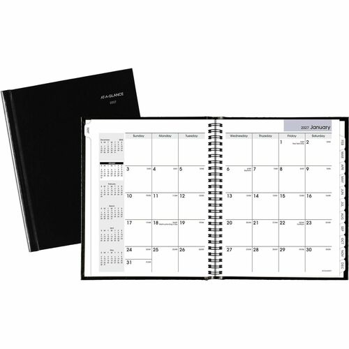 Desk Monthly Planner, Tabbed Jan-Dec, 6-7/8" x 8-3/4", Black