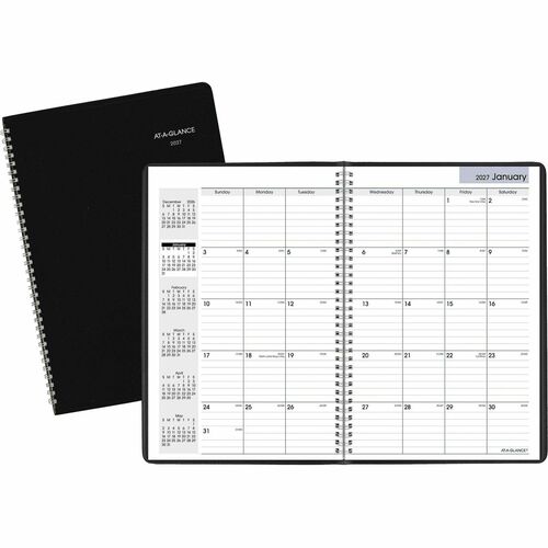 Monthly Planner, 14 Month Dec-Jan, 2 Pages Per Month, 7-7/8"x11-7/8", Black