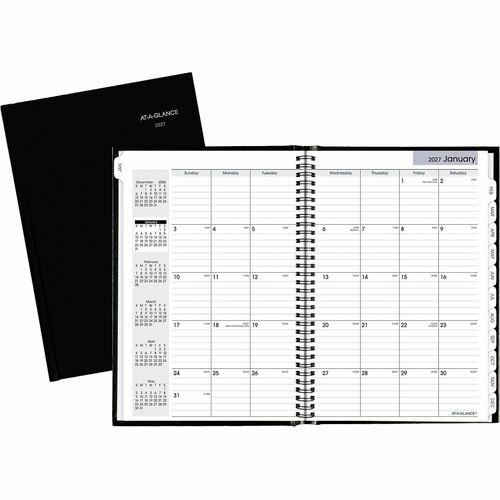 Professional Monthly Planner, 14 Months, 2 Pages Per Month, 7-7/8" x 11-7/8", Black