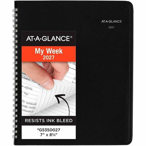 Weekly Appt Book, 12 Months Jan-Dec, 6-7/8" x 8-3/4", Black