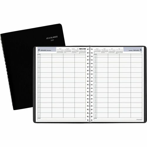 4-Person Appt Book, 1/4 Hourly, Jan-Dec, 7-7/8" x 11", Black