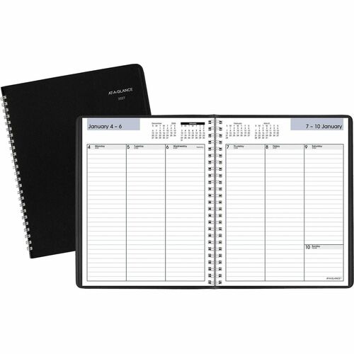 Weekly Planner, 12 Month Jan-Dec, 2 Pages Per Week, 6-7/8"x8-3/4", Black