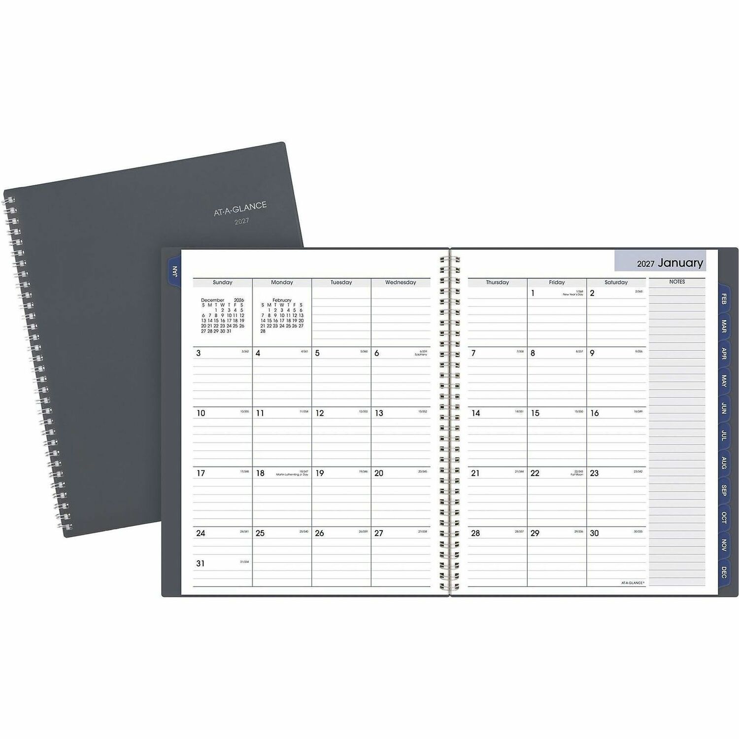 Planner, Monthly, 12 Months, Jan-Dec, 8-1/2"x11", Gray