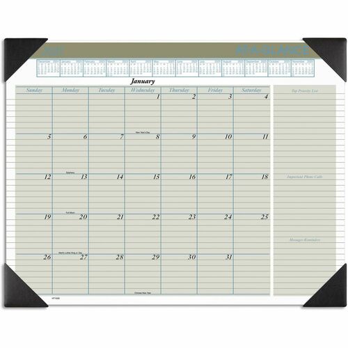 Desk Pad, Monthly, 12 Months Jan-Dec, 21-3/4"x17", Black