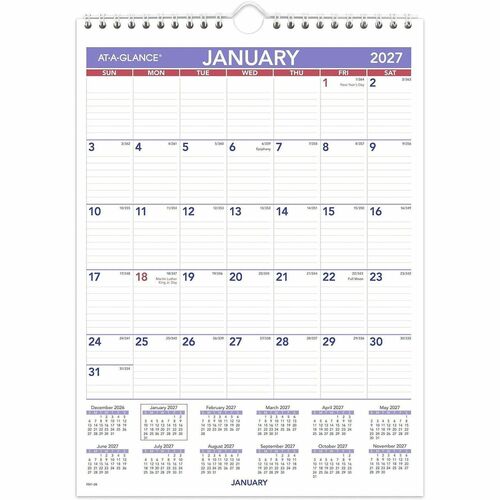 Wall Calendar, Monthly, 1 Page Per Month, Jan-Dec, 8" x 11", Beige/White