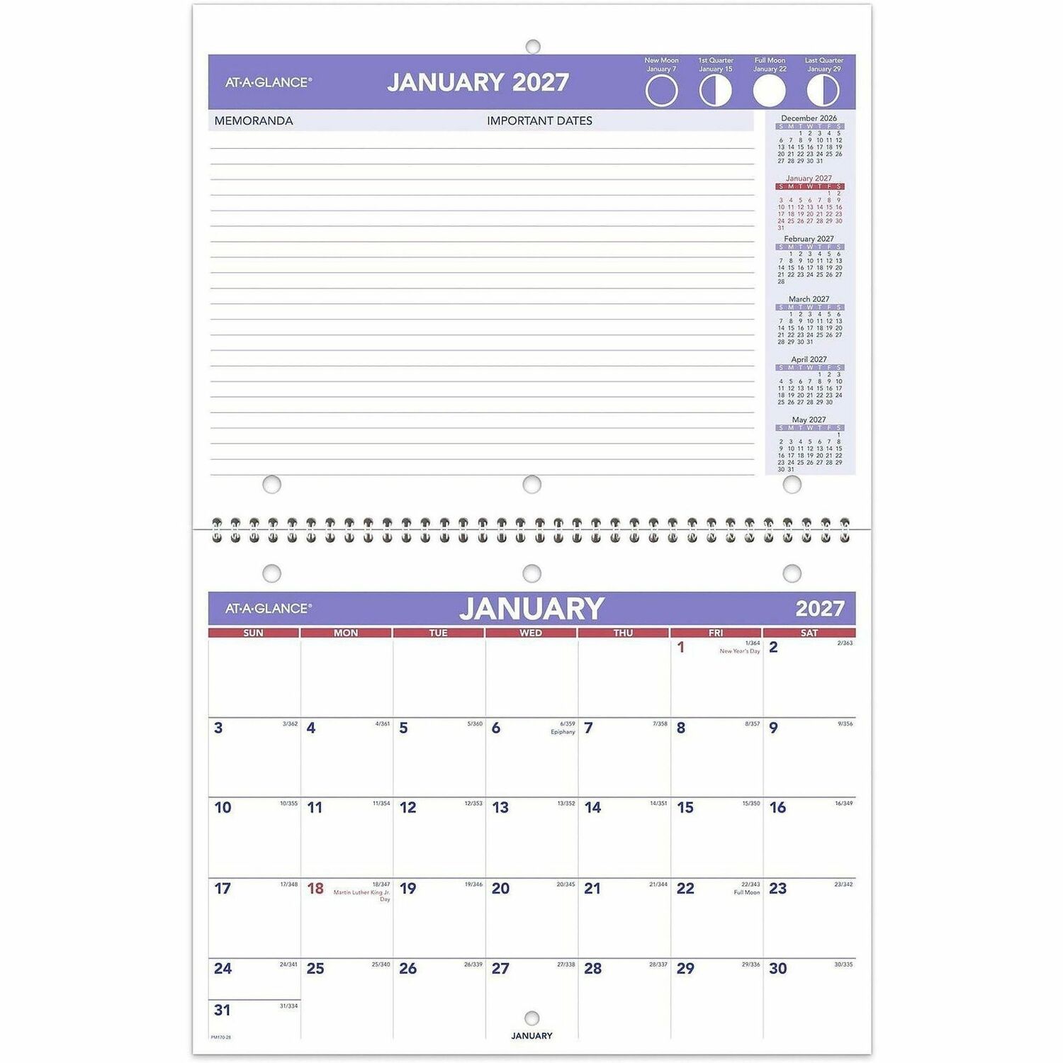 Monthly Desk/Wall Calendar, 12 Mth Jan-Dec, 3HP, 11" x 8-1/2", Beige/White