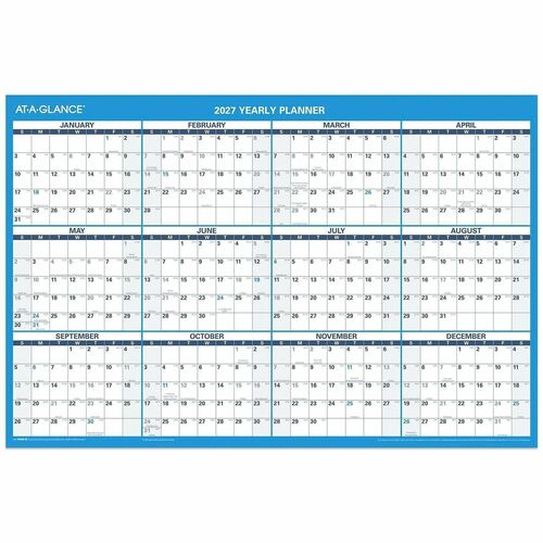 Erasable Wall Calendar, With Marker, Jan-Dec, 2-Sided, 36" x 24", Blue