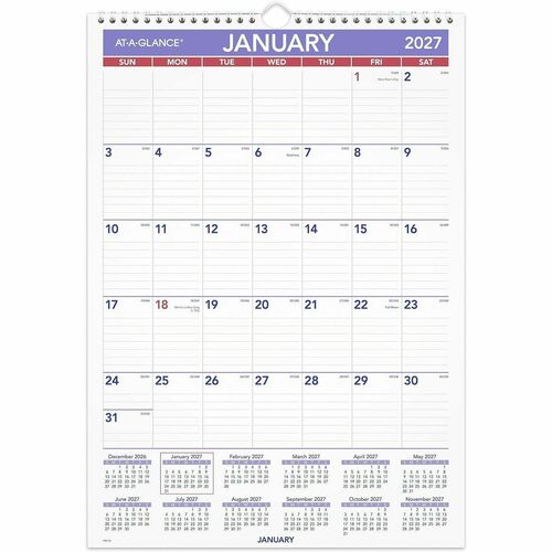 Wall Calendar, Monthly, 1 Parts Per Million, Jan-Dec, 12"x17" Pg Sz, White