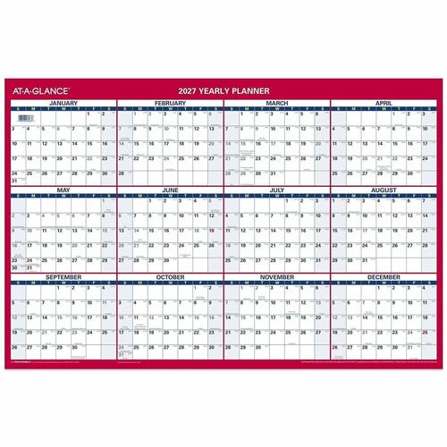Erasable Wall Calendar, 2-Sided, Horizontal/Vertical, 36" x 24", Red/Blue