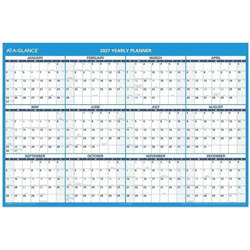 Erasable Wall Calendar, With Marker, Jan-Dec, 2-Sided, 48" x 32", Blue