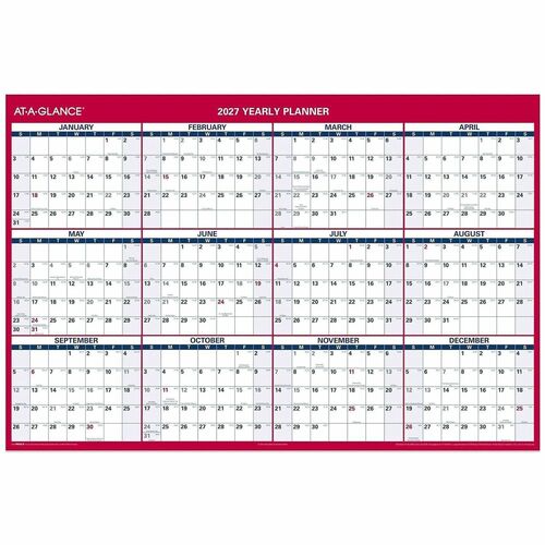 Erasable Wall Calendar, 2-Sided, Horizontal/Vertical, 48" x 32", Red/Blue
