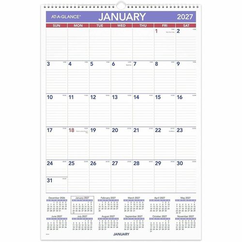 Wall Calendar, Monthly, 1 Pages Per Month, Jan-Dec, 15-1/2"x22-3/4", BE/WE