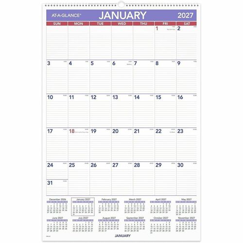 Wall Calendar, Monthly, 1 Page Per Month, Jan-Dec, 20" x 30", Beige/White