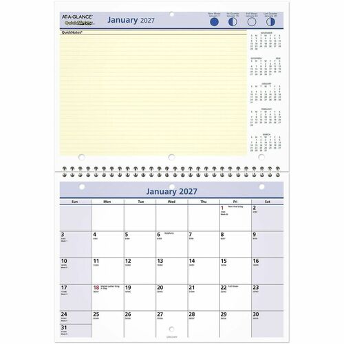 Monthly Wall Calendar, With Notes Section, 12 Months Jan-Dec, 11" x 8"