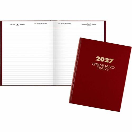 Daily Business Diary, Jan-Dec, 1 Page Per Day, 7-1/2" x 9-7/16" Page Size, Red