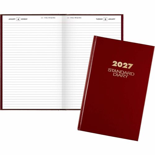 Daily Business Diary, Jan-Dec, 1 Page Per Day, 7-11/16"x12-1/8" Page Size, Red
