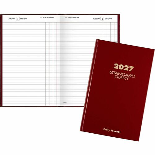 Daily Journal, Jan-Dec, 1 Page Per Day, 7-11/16"x12-1/8" Page Size, Red